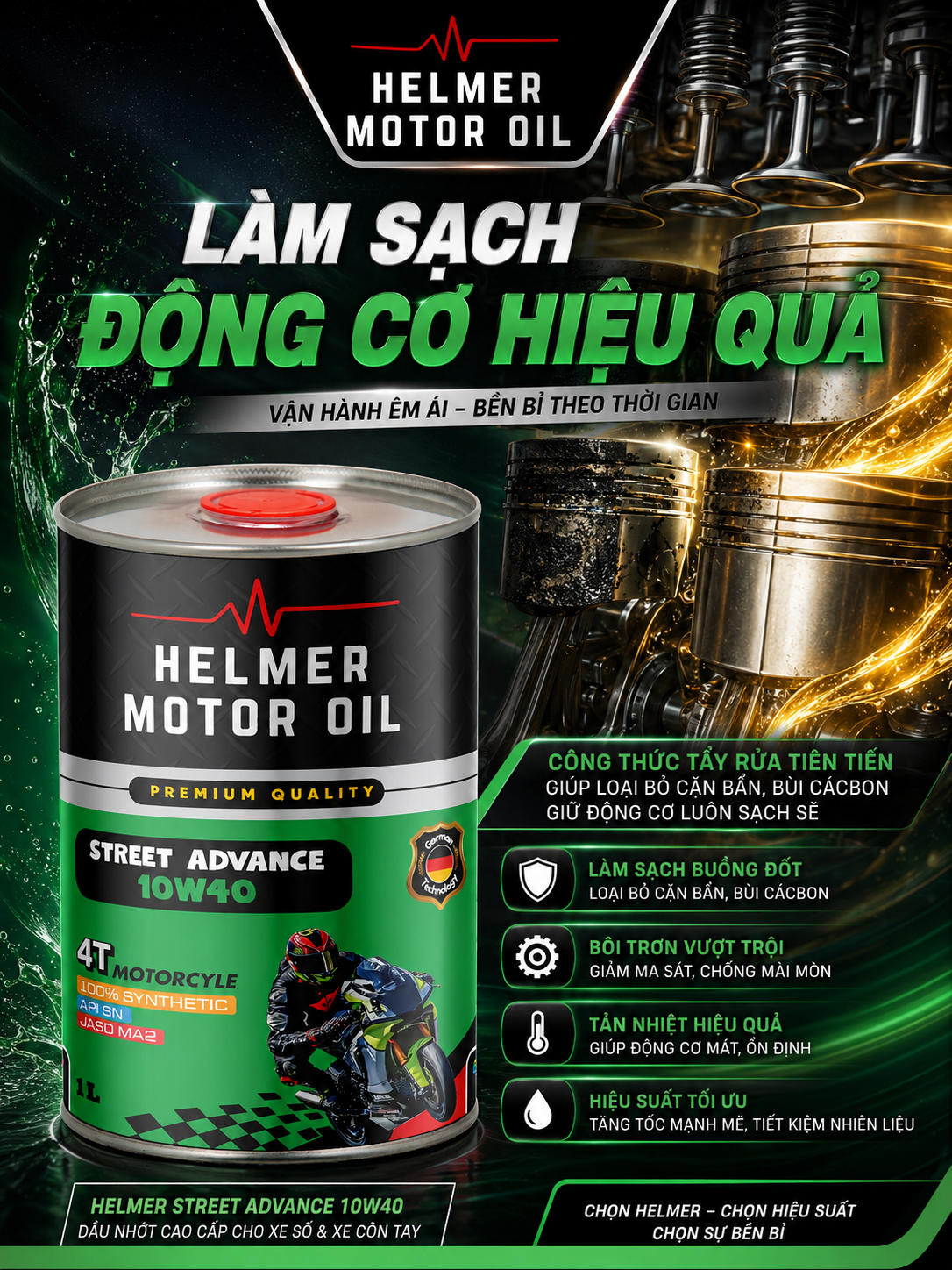 Dầu Nhớt Xe Số/Côn Helmer Street Advance 10W40 - 1000ml - Ảnh 4
