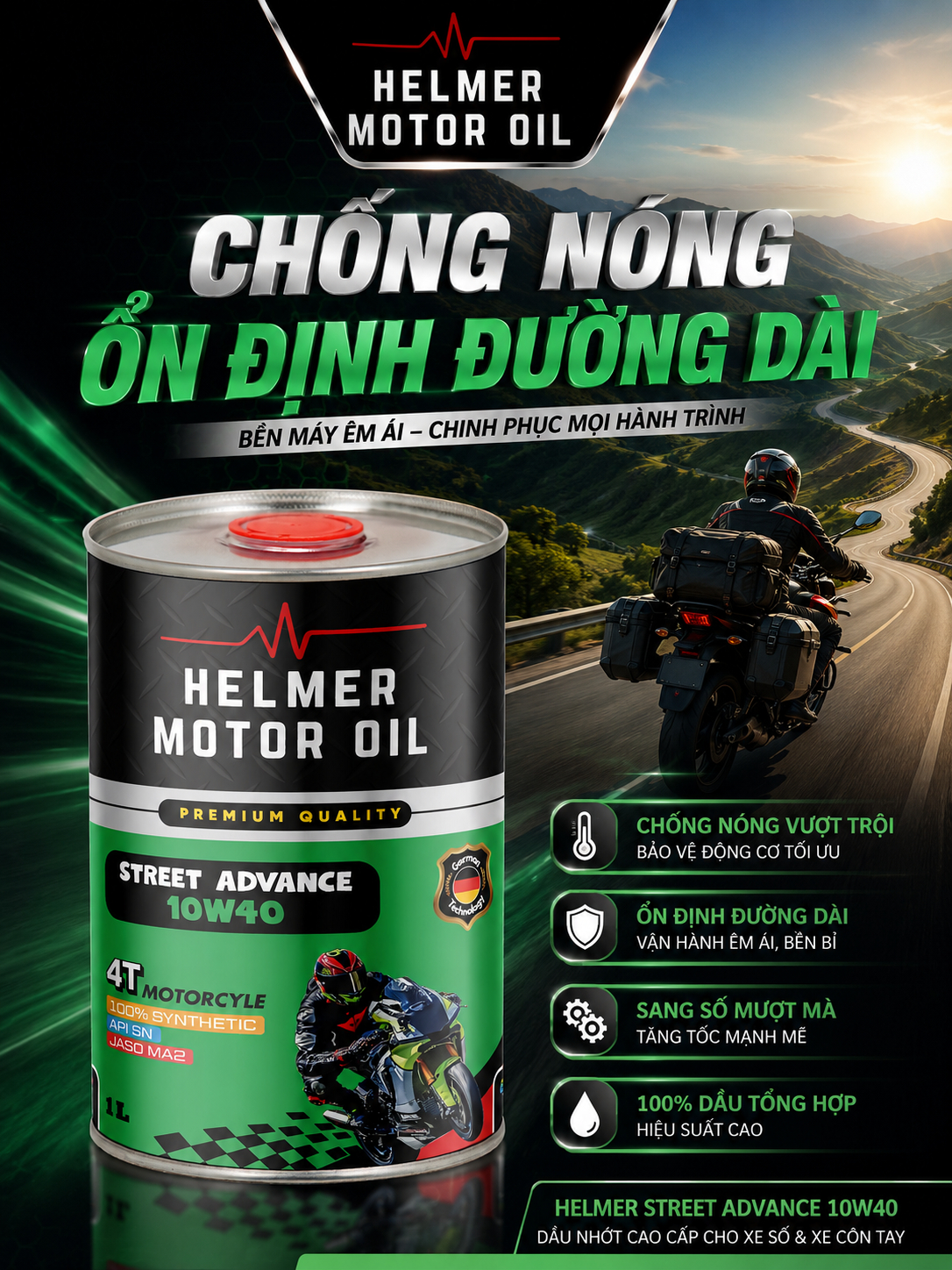 Dầu Nhớt Xe Số/Côn Helmer Street Advance 10W40 - 1000ml - Ảnh 3