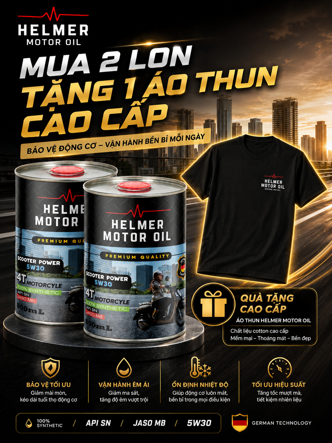 dầu động cơ Combo 2 Lon Dầu Nhớt Xe Tay Ga Helmer Scooter Power 5W30 - 800ml