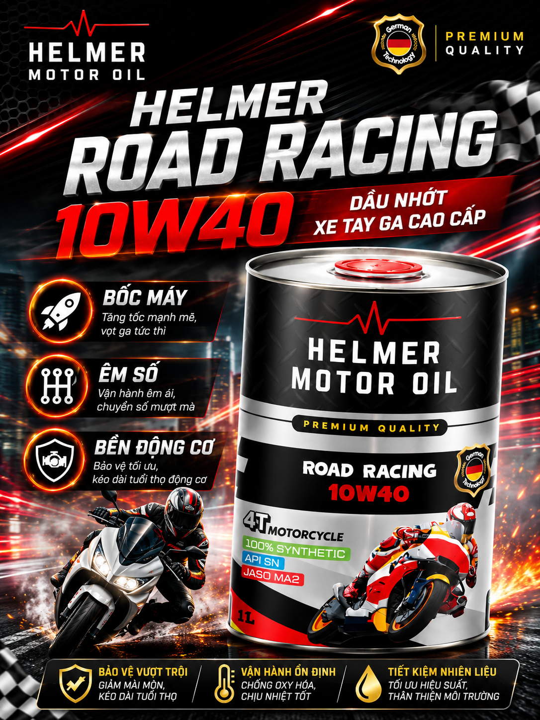 dầu động cơ Dầu Nhớt Xe PKL Helmer Road Racing 10W40 XP - 1000ml