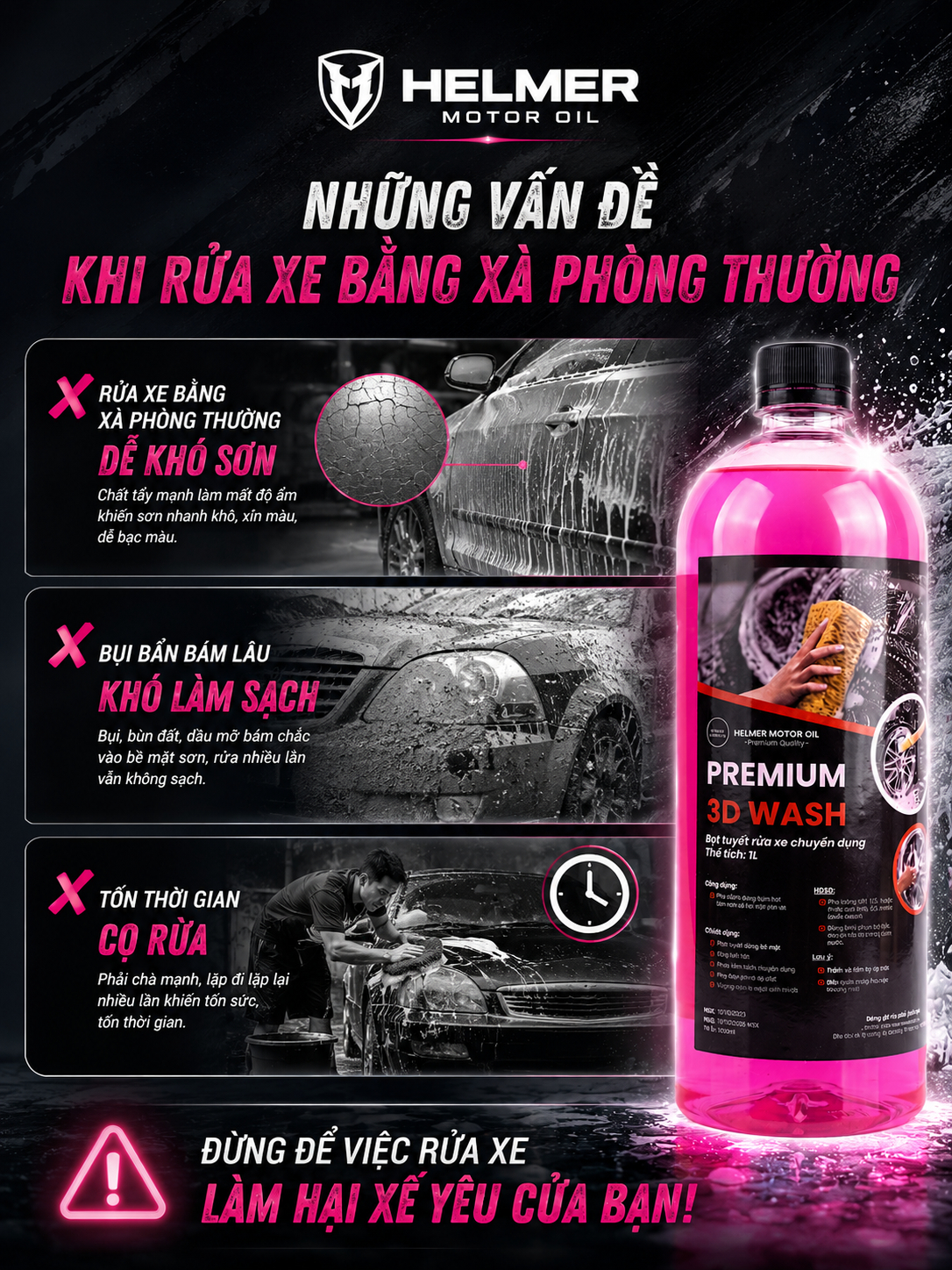 Nước Rửa Xe Bọt Tuyết Helmer Premium 3D Wash 1L – Dung Dịch Rửa Xe Ô Tô Xe Máy Siêu Sạch - Ảnh 5