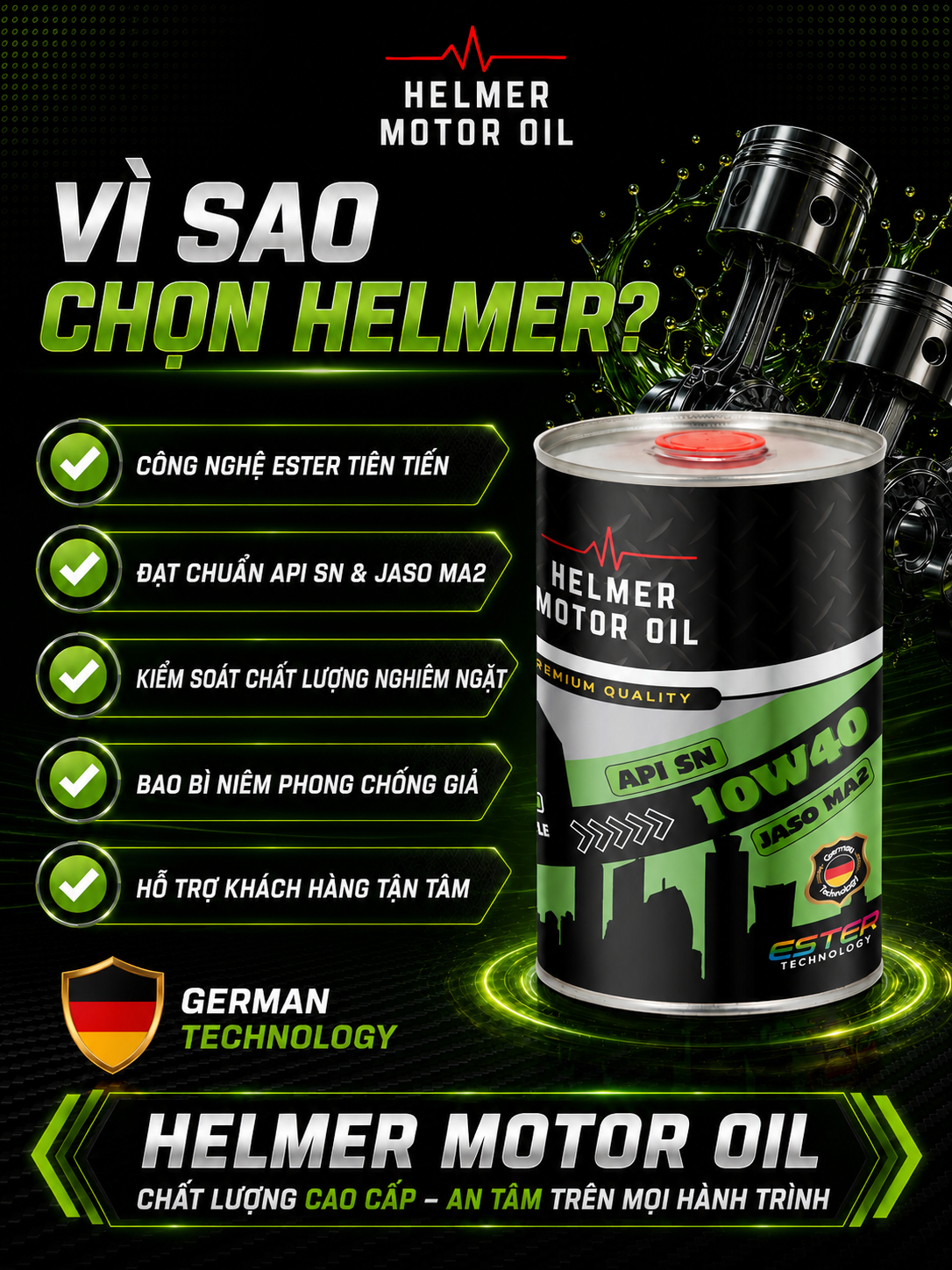 Dầu Nhớt Xe Số Dầu Nhớt Xe Số, Xe Côn Tay Helmer Ecocity 10W40 100% tổng hợp Ester - 1000ML - Ảnh 6