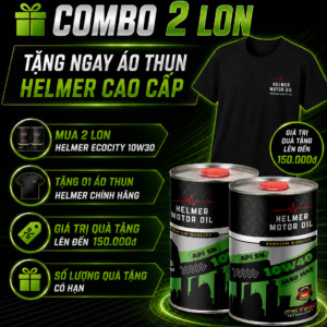 Combo 2 Lon Dầu Nhớt Xe Số, Xe Côn Tay Helmer Ecocity 10W40 100% tổng hợp Ester - 1000ML