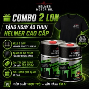 Combo 2 Lon Dầu Nhớt Xe Số, Xe Côn Tay Helmer Ecocity 10W40 100% tổng hợp Ester - 1000ML