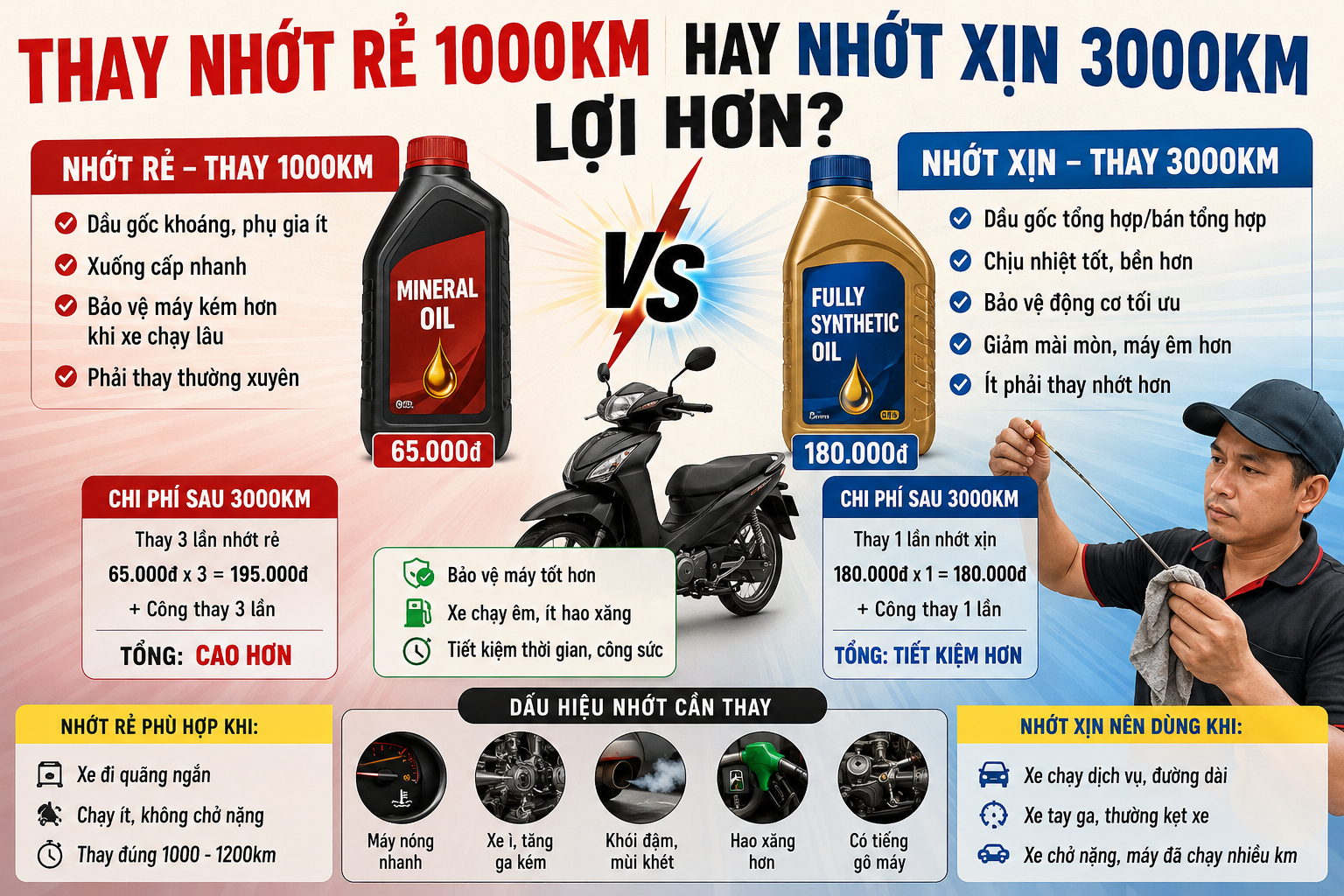 Thay Nhớt Rẻ 1000km Hay Nhớt Xịn 3000km Lợi Hơn