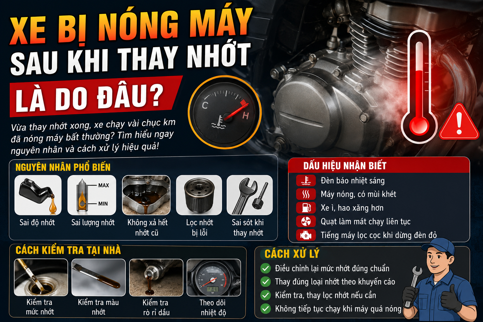 xe bị nóng máy sau khi thay nhớt